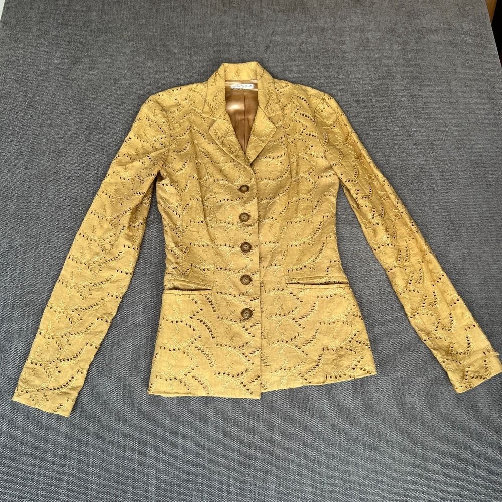 Vtg Ultra Betsey Johnson Two-Piece Blazer & Skirt Suit Set Womens Yellow Eyelet - Picture 5 of 16